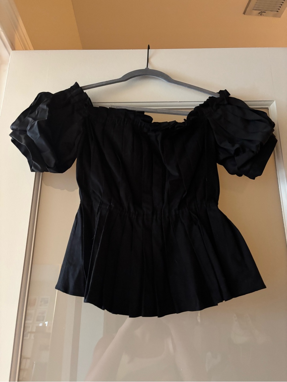 ANTONIO MELANI Black Off-Shoulder Puff-Sleeve Top